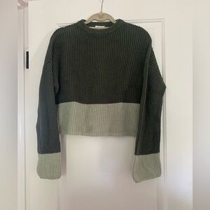 525 Green Colorblocked Knit Sweater